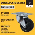 Everbilt 2 in. Black Soft Rubber and Steel Swivel Plate Caster, 90 lb. Load Rating (49477)