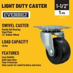 Everbilt 1-1/2 in. Black Soft Rubber and Steel Swivel Plate Caster, 40 lb. Load Rating (49489)