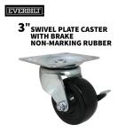 Everbilt 3 in. Black Soft Rubber and Steel Swivel Plate Caster with Locking Brake, 175 lb. Load Rating (49511)