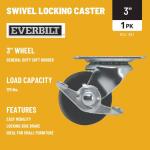 Everbilt 3 in. Black Soft Rubber and Steel Swivel Plate Caster with Locking Brake, 175 lb. Load Rating (49511)