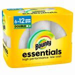 Bounty Essentials White Paper Towel Roll – 6 Double Rolls, Select-A-Size (003077211095)