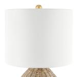 Hampton Bay Glenwood 20 in. Round Rattan Table Lamp with Brown and Brass Gold Finish