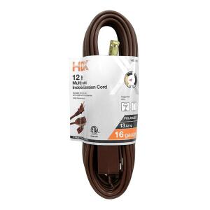 HDX 12 ft. 16/2 Light Duty Indoor Multi-Outlet Extension Cord - (Brown) HW16212HDBR