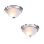 Commercial Electric 13 in. 2-Pack Brushed Nickel Flush Mount with Frosted Glass Shade (2-Light)(EFG8012A-BN)