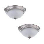 Commercial Electric11 in. 1-Light Brushed Nickel Flush Mount with Frosted Glass Shade 2-Pack (EFG1011-2-BN)