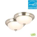 Commercial Electric13 in. 180-Watt Equivalent Brushed Nickel Integrated LED Flush Mount with Frosted Glass Shade (2-Pack) (JAL8011L/BN)