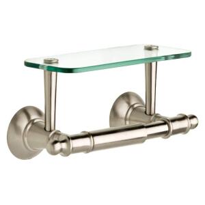 Delta Hospitality Extensions Toilet Paper Holder with Glass Shelf for Phone Bath Hardware Accessory in Brushed Nickel