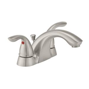 Glacier BayBuilders 4 in. Brushed Nickel Centerset Double Handle Low-Arc Bathroom Faucet