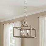 Hampton BayBoswell Quarter 14 in. 3-Light Brushed Nickel Farmhouse Square Chandelier with Painted Weathered Gray Wood Accents (7948HDCDI)