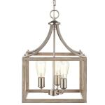 Hampton BayBoswell Quarter 14 in. 3-Light Brushed Nickel Farmhouse Square Chandelier with Painted Weathered Gray Wood Accents (7948HDCDI)