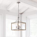 Hampton BayBoswell Quarter 14 in. 3-Light Brushed Nickel Farmhouse Square Chandelier with Painted Weathered Gray Wood Accents (7948HDCDI)