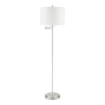 Hampton Bay Brushed Nickel Swing Arm Floor Lamp, 59.75 inches tall, with White Fabric Shade by Loring