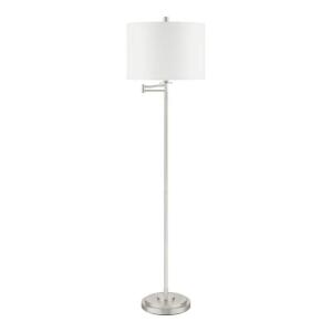 Hampton Bay Brushed Nickel Swing Arm Floor Lamp, 59.75 inches tall, with White Fabric Shade by Loring