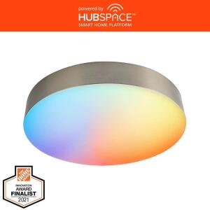 Hampton Bay Lakeshore 13 in. Brushed Nickel Color Changing and Adjustable CCT Integrated LED Smart Flush Mount