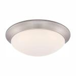 Hampton BayStetson 11 in. 1-Light Brushed Nickel Integrated LED Selectable CCT Flush Mount with Frosted White Glass Diffuser (HB1022C-5CCT-35)