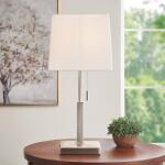 Hampton Bay 20 in. Stanton Brushed Nickel Table Lamp with White Fabric Shade and Polarized Outlet