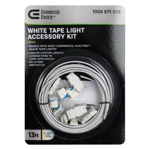 13 ft. White Connector Cord LED Strip Light Accessory Pack (4 Wire-to-Tape Connectors, 6 Wire Mounting Clips) Commercial Electric