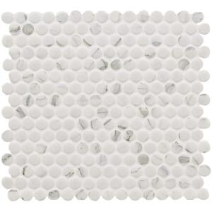 MSI Penny Round Carrara White 11.3 in. x 12.2 in. Matte Porcelain Mesh-Mounted Mosaic Tile (0.96 sq. ft./Each) (PT-PENRD-CARM)