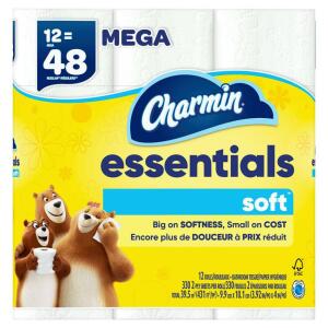 Charmin Essentials Soft Toilet Paper (12 Mega Rolls) (003077203154)