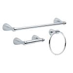 Delta Foundations 3-Piece Bath Hardware Set with 18 inch Towel Bar, Toilet Paper Holder, Towel Ring in Polished Chrome