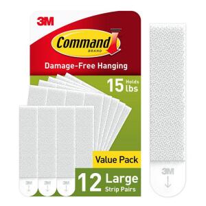 CommandLarge Picture Hanging Strips, White, Damage Free Hanging, 12 Pairs (17206-12ES)