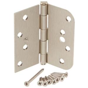 Everbilt 4 in. Square x 5/8 in. Radius Satin Nickel Squeak-Free Door Hinge