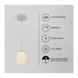 Artika Crystal Cube 5.5-Watt 1 Light Chrome Modern Integrated LED Mini Pendant Light Fixture for Kitchen Island