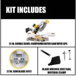 DEWALT 15 Amp Corded 12 Inch Double Bevel Sliding Compound Miter Saw with XPS Technology, Blade Wrench, and Material Clamp