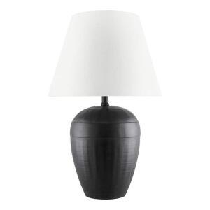 Hampton Bay 23.75 in. Prestwick Black Artisan Ceramic Table Lamp with White Linen Bell Shade