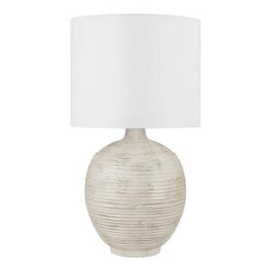 Hampton Bay 22 in. Finch Distressed White Ribbed Table Lamp with White Linen Shade