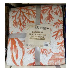 Dahdoul Home Moonlit 1 Piece Printed Bedspread White Orange stemsQueen Size (86" x 86")