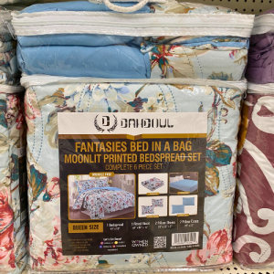 Dahdoul Fantasies Bed in a BAg Moonlit Solid Bedspread 6 Piece Set Queen Size Boho Blue/White