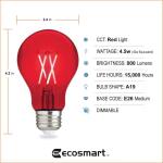 EcoSmart 40-Watt Equivalent A19 Dimmable Filament Red Colored Glass LED Light Bulb - 1 Pack