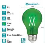 EcoSmart 40-Watt Equivalent A19 Dimmable Filament Green Colored Glass LED Light Bulb - 1 Pack