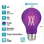 EcoSmart 40-Watt Equivalent A19 Dimmable Filament Purple Colored Glass LED Light Bulb - 1 Pack