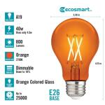 EcoSmart 40-Watt Equivalent A19 Dimmable Filament Orange Colored Glass LED Light Bulb - 1 Pack