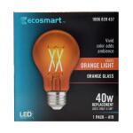 EcoSmart 40-Watt Equivalent A19 Dimmable Filament Orange Colored Glass LED Light Bulb - 1 Pack