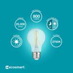 EcoSmart60-Watt Equivalent A19 Dimmable CEC Dusk to Dawn Clear Glass Filament LED Light Bulb Soft White (11CFA1960WDTD01)