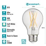 EcoSmart60-Watt Equivalent A19 Dimmable CEC Dusk to Dawn Clear Glass Filament LED Light Bulb Soft White (11CFA1960WDTD01)