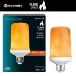 EcoSmart3-Watt Equivalent T60 Cylinder Flame Effect Design E26 Medium Base LED Light Bulb Amber 1-Pack (C/FLAME2/LED/ESM)