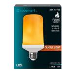 EcoSmart3-Watt Equivalent T60 Cylinder Flame Effect Design E26 Medium Base LED Light Bulb Amber 1-Pack (C/FLAME2/LED/ESM)