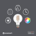 EcoSmart 60-Watt Equivalent Smart G25 Clear Color Changing CEC LED Light Bulb with Voice Control (1-Bulb)