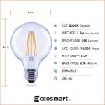 EcoSmart40-Watt Equivalent G25 Globe Dimmable ENERGY STAR Clear Glass Filament LED Vintage Edison Light Bulb Daylight 3-Pack (FG-03398)