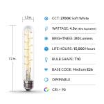 Feit Electric40-Watt Equivalent T10 Dimmable Spiral Filament Large Clear Glass E26 Vintage Edison LED Light Bulb, Soft White (T10L/S/CL/927CA/HDRP)