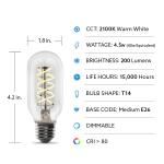 Feit Electric40-Watt Equivalent T14 Dimmable Spiral Filament Clear Glass E26 Vintage Edison LED Light Bulb, Warm White (T1440/S/CL/LED/HDRP)