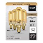 Feit Electric40-Watt Equivalent T6 Dimmable Straight Filament Amber Glass E12 Candelabra Vintage LED Light Bulb, Warm White 4-Pack (T640VG/LED/HDRP/4/RP)