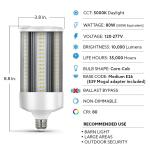 Feit Electric500-Watt Equivalent Corn Cob E26 with E39 Mogul Adapter High Lumen HID Utility LED Light Bulb Daylight (5000K) (1-Pack) (C10000/5K/LEDG3/HDRP)