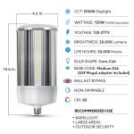 Feit Electric1000-Watt Equivalent Corn Cob E26 with E39 Mogul Adapter High Lumen HID Utility LED Light Bulb Daylight (5000K) (C20000/5K/LED/HDRP)