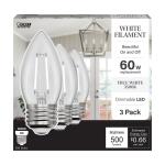 Feit Electric60-Watt Equivalent B10 E26 Medium Dim White Filament Clear Glass Chandelier LED Light Bulb, True White 3500K 3-Pack (ETC60935CAWFILHDRP/3)