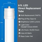 Feit Electric40-Watt 8 ft. T12 FA8 Single Pin Type A Plug and Play Linear LED Tube Light Bulb, Daylight Deluxe 6500K (2-Pack) (T1296/865/A/LEDG2/2)